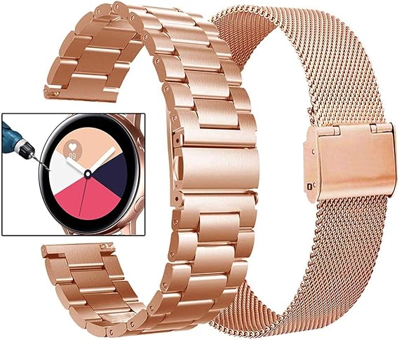 Amazon Com Valkit Compatible Galaxy Watch Active 40mm Bands 20mm Stainless Steel Solid Band Metal Strap Business Bracelet Wristband For Galaxy Watch 3 41mm Galaxy Watch 42mm Active Active 2 Rose Gold
