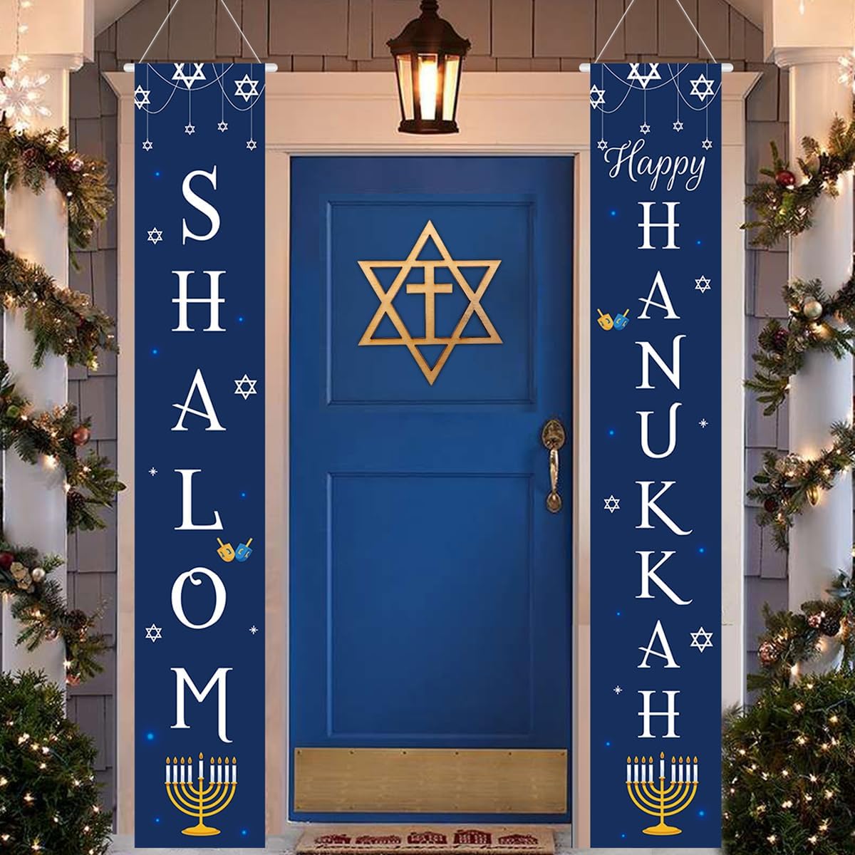 Yard Signs - HOMDAILY Hanukkah Decorations, Chanukah Door Decoration Banner, Blue Hanukah Banners, Hanukkah Hanging Sign for Home Outdoor Indoor Wall Front Door Decor
