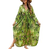 Kaftan Dresses for Women Plus Size Flowy Cover Up Batwing Sleeve Beach Dress Swimsuit Loungewear Lightweight Maxi