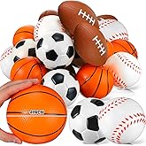 Leyndo 30 Pack 4" Extra Large Sports Stress Balls Bulk PU Squeeze Foam Balls Basketball, Football, Baseball, Soccer, Fidget Toy for Tension Relief Sport Party Favors Class Prizes Kids Adult