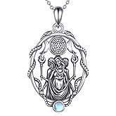 YAFEINI Hecate Necklace 925 Sterling Silver Hekate Pendant Necklace Triple Moon Goddess Jewelry Witch Gifts for Women