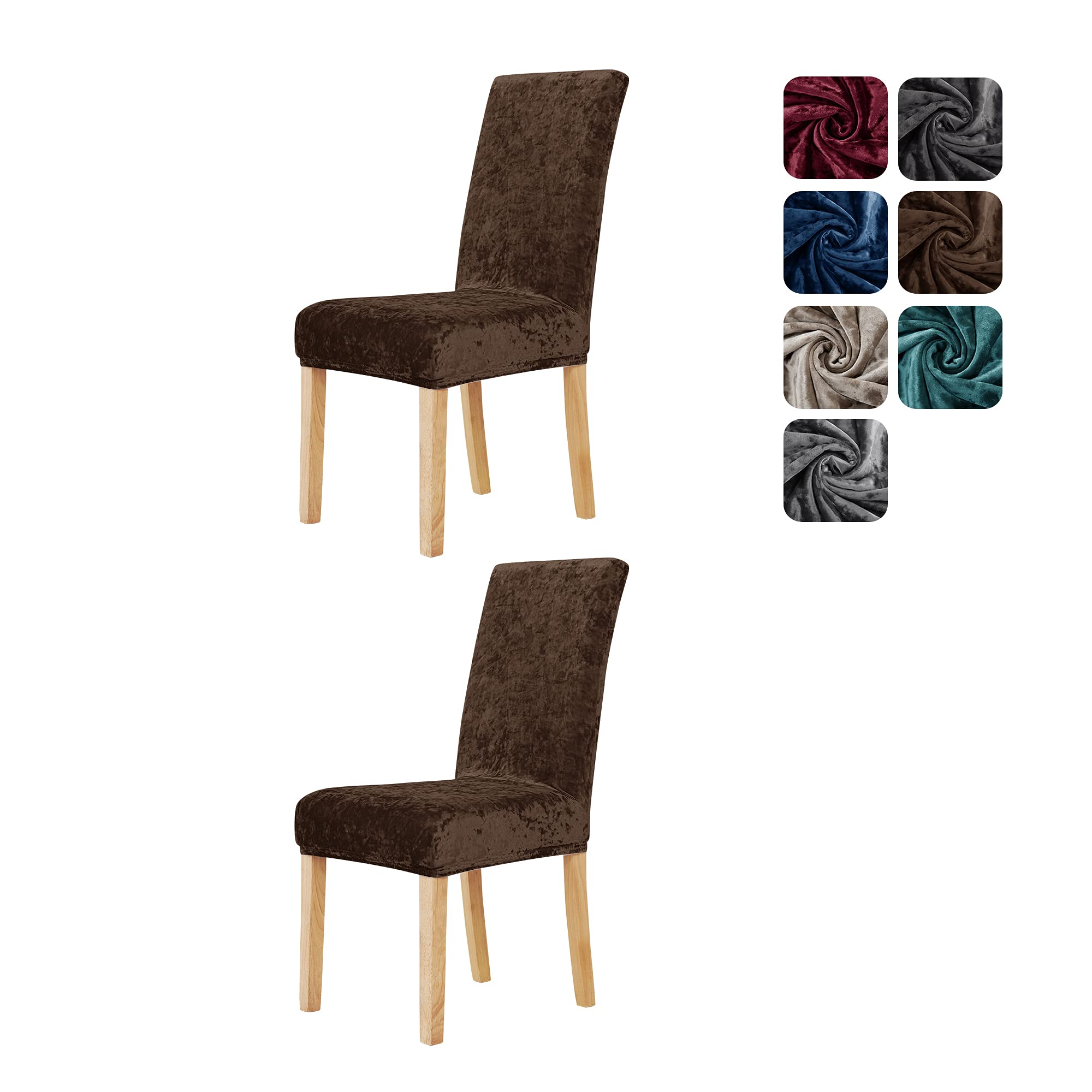Deconovo Chair Covers for Dining Chair, Decorative Velvet Chair Covers, Stretch Slipcovers Elastic Furniture Covers, Chocolate, Set of 2