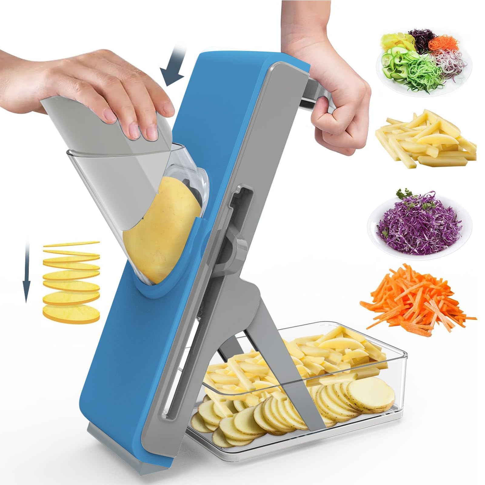 Photo 1 of Mandoline Slicer Safe Multifunctional Dicer Adjustable Commercial Slicer Machine Stainless Steel Chopper (Grey Light Blue)