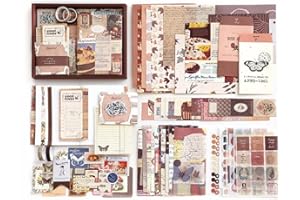 LA QUEENIE Aesthetic Scrapbook Kit, Vintage Botanical Scrapbooking Supplies Kit for Bullet Junk Journal, A6 Grid Notebook, Birthday Gifts for Women Teen Girl Kid (Brown)