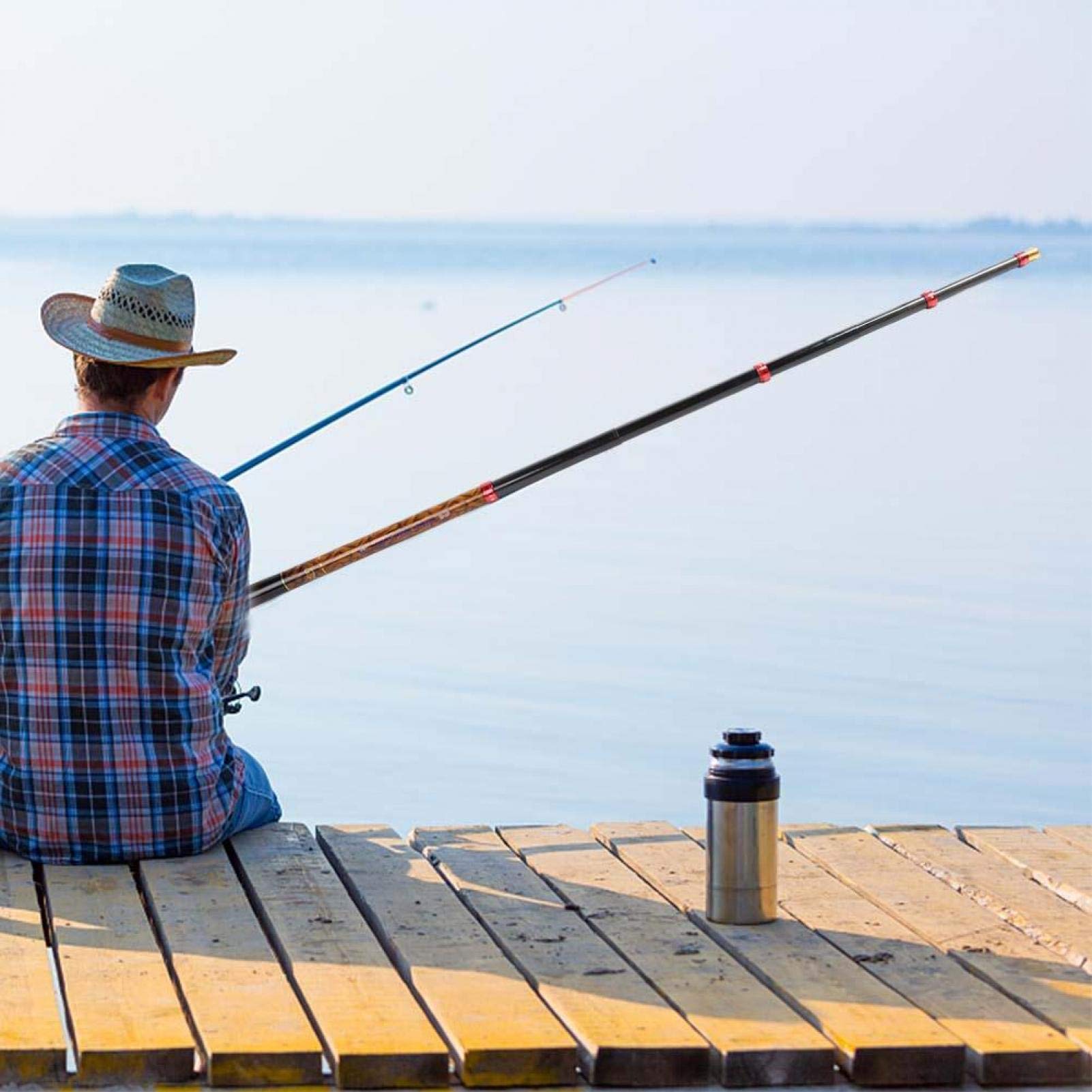 Alomejor Fishing Rods Pole Portable Positioning Hand Rod Carbon Fiber Fishing Gear for Outdoor Ice Fishing(5.4m)