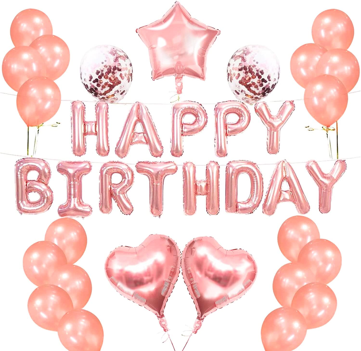 Partydaローズゴールド風船キット 誕生日 バルーン飾り付け バルーン アルミ風船 HAPPY BIRTHDAY ハッピー バースデー 文字 飾り付け リボン付き 誕生日 パーティ 誕生日 ガーランド誕生日 飾り付け 女の子 大人 子供ピンク7CG商品画像