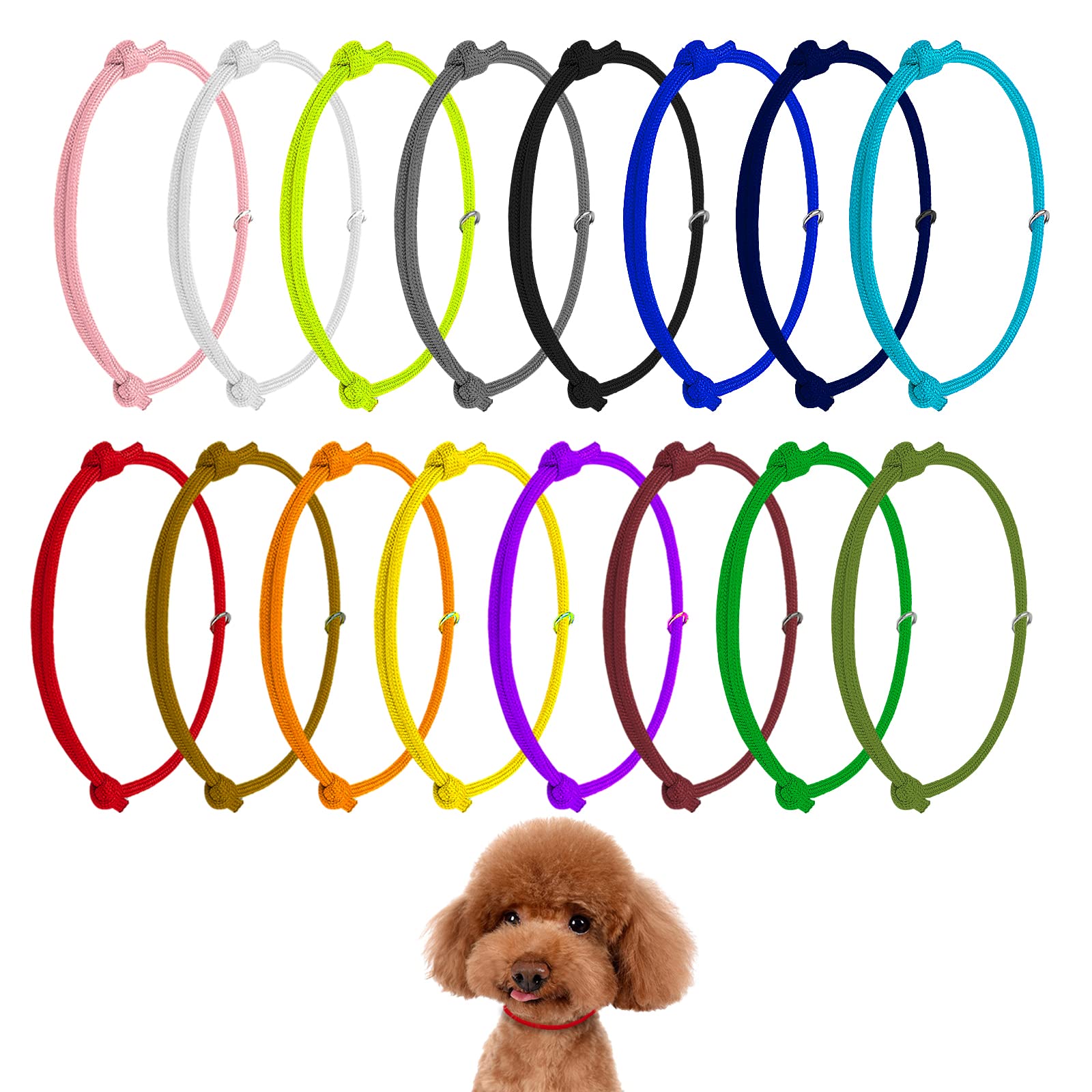 16pcs Puppy ID Collars, Newborn Puppy ID Bands, Soft Polyester Adjustable Whelping Collars Kitten Collars Whelping Puppy Identification Collars for Pet (Multicoloured)