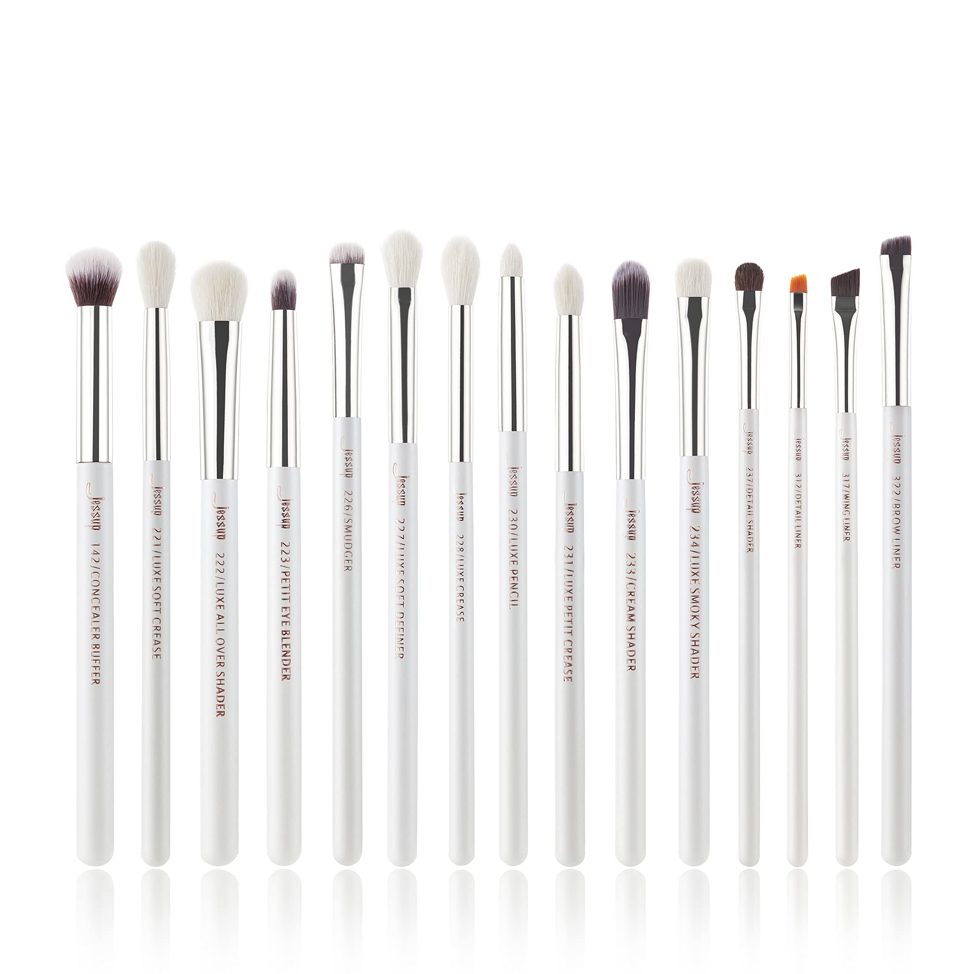 Photo 1 of Jessup Small Eye Makeup Brush Set Professional 15pcs White/Silver Premium Natural-synthetic Eye Shadow Blending Concealer Eye & Brow Liner Brushes, T237