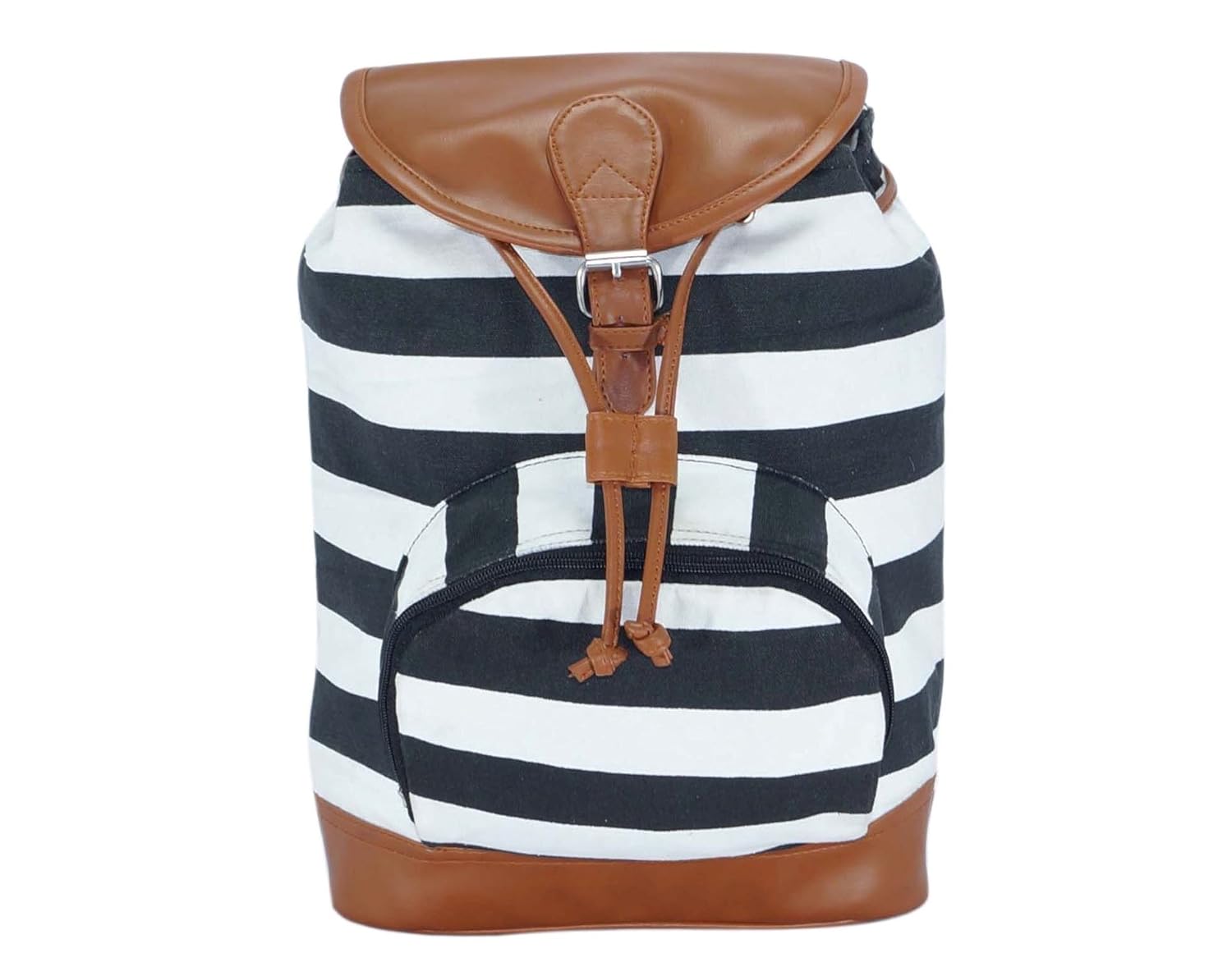 suprino printed cotton canvas strips back pack bag for girls and women (black/white)