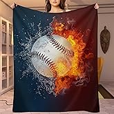 Baseball Blanket 3D Print Throw Blanket White Ball in Fire and Water Soft Blankets Baseball Gifts for Kids Boys All Season Couch Bed Sofa Home Decor (Baseball,60"×50")