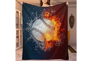 MDKU Baseball Blanket 3D Print Throw Blanket White Ball in Fire and Water Soft Blankets Baseball Gifts for Kids Boys All Season Couch Bed Sofa Home Decor (Baseball,60"×50")