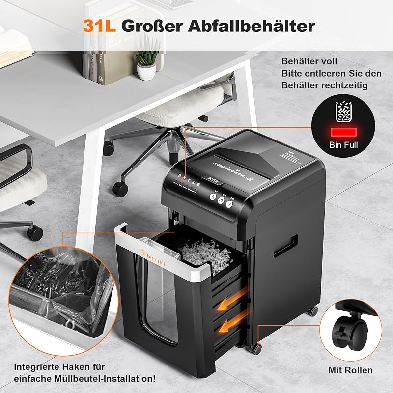 Auto-Feed Aktenvernichter 200 Blatt, P-4 Mikroschnitt, Schwarz