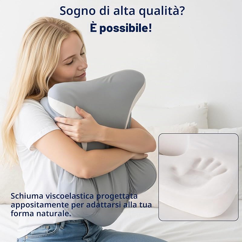 Cuscino Cervicale per Dormire in Memory Foam, Grigio