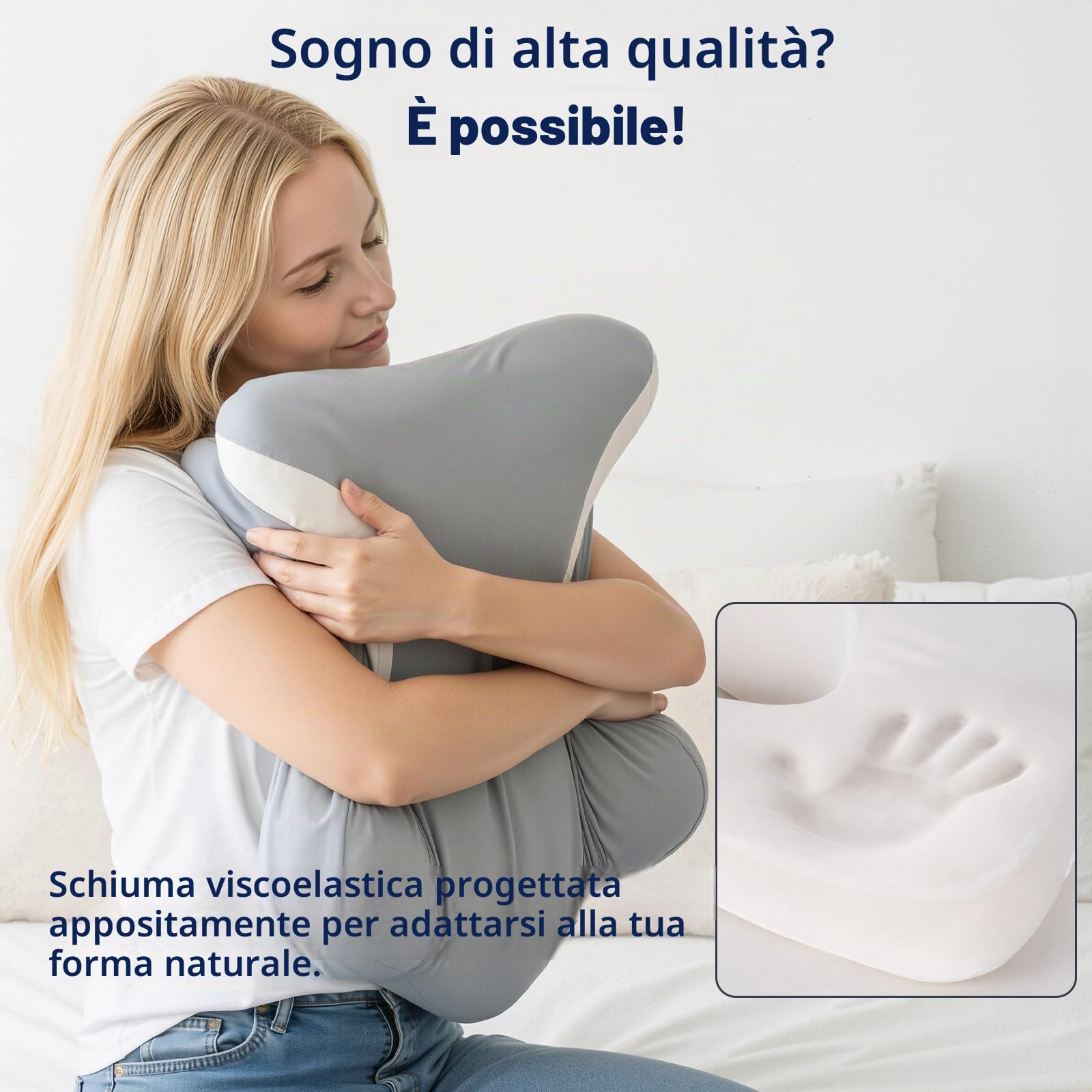 Cuscino Cervicale per Dormire in Memory Foam, Grigio