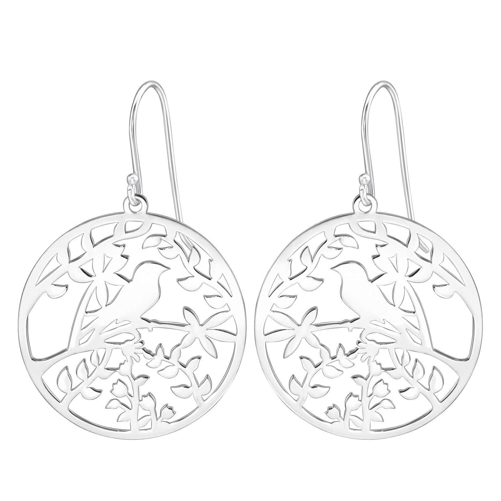 The Rose & Silver Company Women 925 Sterling Silver Laser Cut Bird Hook Earrings