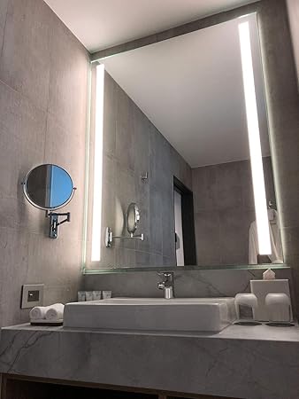 Buy Venetian Image Glass Silver Wall Mounted Bathroom Vanity Mirror With Parallel Line Designed Led White Light And Touch Button Defogger And Bluetooth Speaker Hangs Vertically Online At Low Prices In India buy venetian image glass silver wall