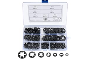 JMHNEWHOPE 340 Pcs Internal Tooth Washers, Internal Star Push On Locking Washers, Star Locks Speed Clips Fasteners Washers Assortment Kit, for Machinery Furniture Car, M3, M4, M5, M6, M8, M10, M12