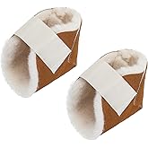 Jeere 2 Pcs Heel Protectors for Pressure Sores Sheepskin Heel Pads Soft Foot Cushions Pad Protectors Adjustable Foot Pillows with Securing Strap for Bed Sore Ankle Ulcers (Brown)
