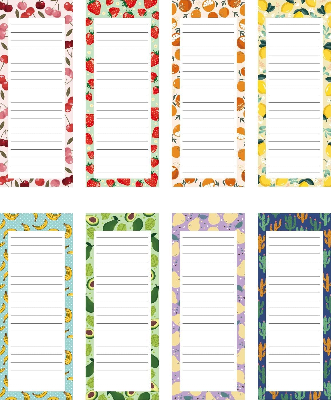 Three Oaks 8 Pack Magnetic Notepads for Fridge, to Do List, Grocery List, Shopping List,Reminders, Recipes,3.5" x 9", 50 Sheets, Magnet Memo Pad Vintange Fruits