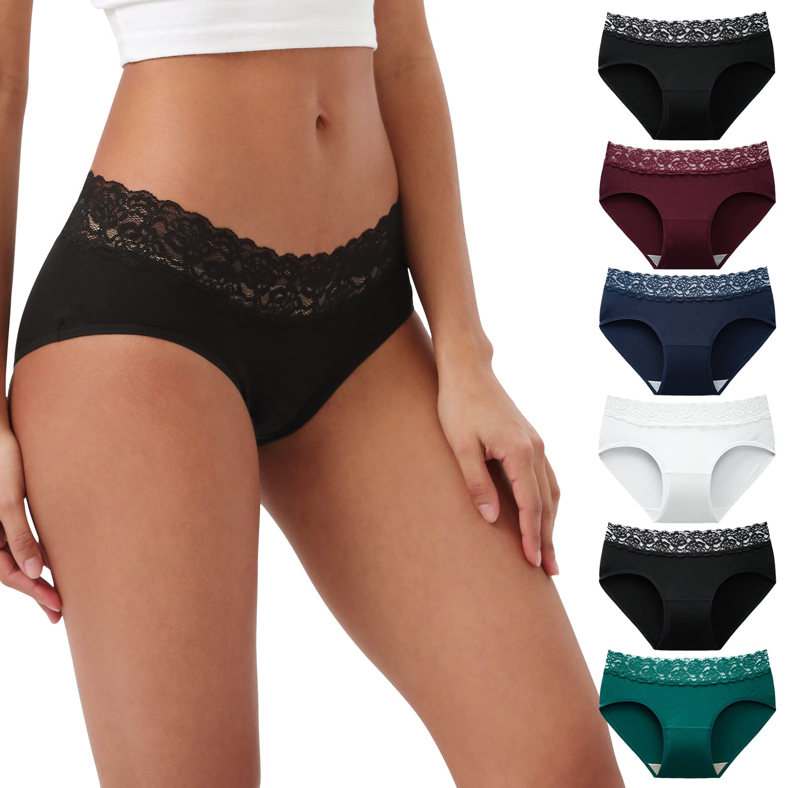 INNERSY Unterhosen Damen Panty Baumwoll Unterwäsche Frauen Bequem Slips mit Spitze Mehrpack 6 (40, Klassische Farben)