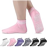 Jspupifip 6 Pairs Pilates Socks with Grip for Women, Striped Ankle Non Slip Yoga Socks for Barre Ballet Dance Hospital