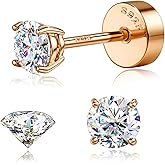 GEMQUEEN Moissanite Earrings Studs : 18K Gold Plated Solid 925 Sterling Silver Stud Earring for Women Men Hypoallergenic Dainty Moissanite Jewelry for Sensitive Ears Round Cut D Color VVS1 2-7.5mm