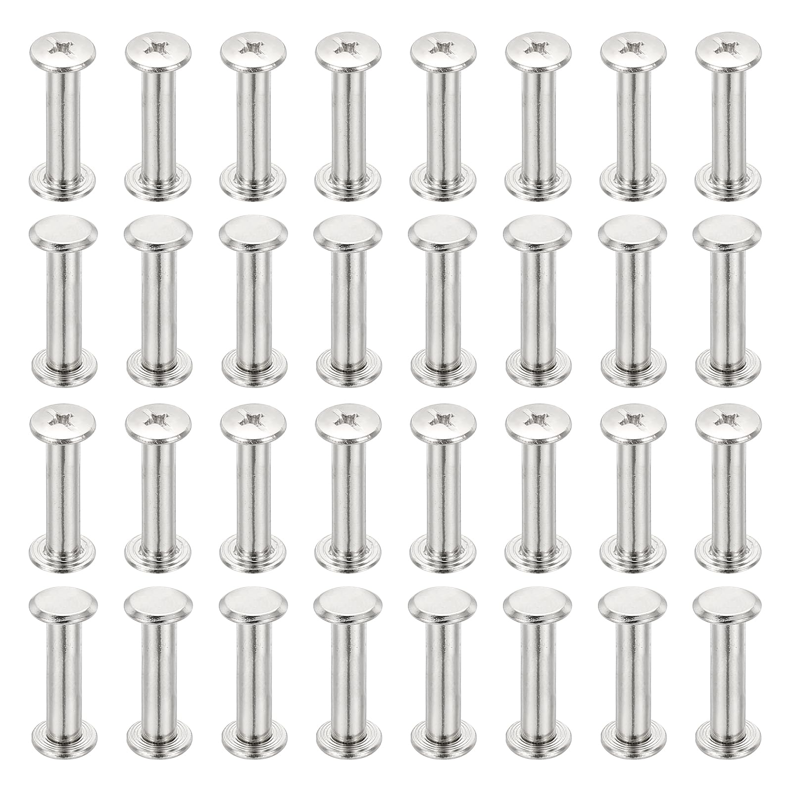 PATIKIL Chicago Screws, 50 Sets M5x24mm Carbon Steel Copper Plating Chicago Screw Phillips Binding Post Screw Rivets for Leather Belt Scrapbook Photo Albums, Silver Tone