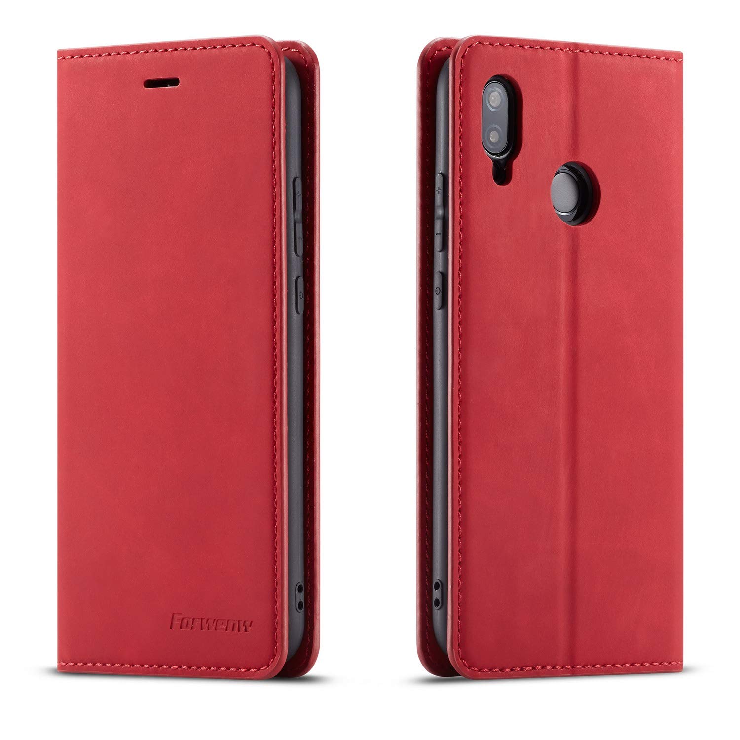 QLTYPRI Case for Huawei P20 Lite, Premium PU Leather Cover TPU Bumper with Card Holder Kickstand Hidden Magnetic Adsorption Shockproof Flip Wallet Case Compatible with Huawei P20 Lite - Red — image 1