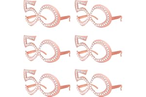 PAGATHER 50th Birthday Glasses - 6 Pairs Rose Gold 50 Years Old Glasses with Rhinestones, Funny Plastic Costume Photo Booth Prop