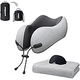 urnexttour Neck Pillow and Blanket Set for Travel Memory Foam Design Models Pillows with Eye Mask and 50% More Storage Bag Traveling Essentials Plane Car Flight Rest Sleeping Use Adult, Light Gray