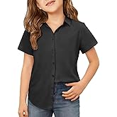 ZDC Girls Short Sleeve Dress Shirts Kids Summer School Uniform Button Down Shirt 5-14 Years
