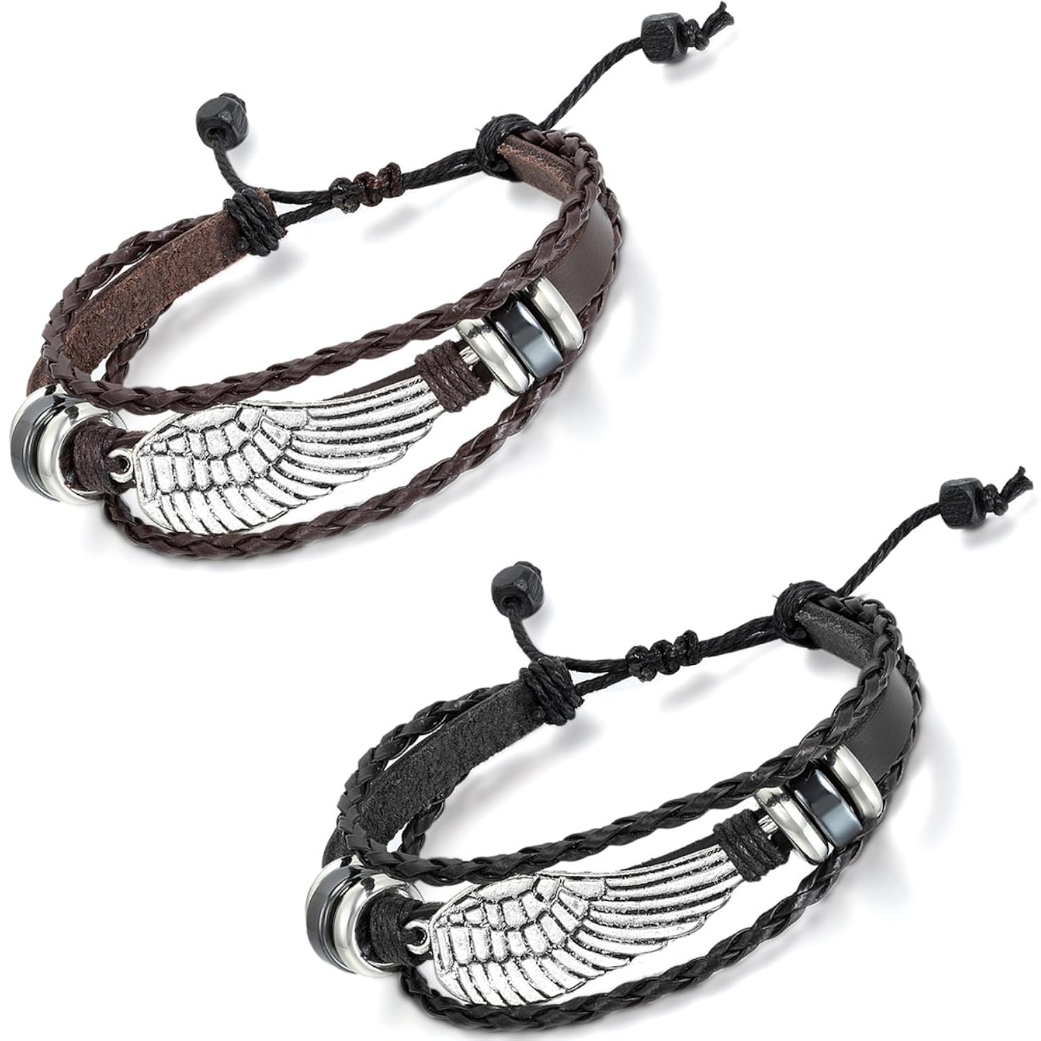 Flongo Joyería Pulsera Brazalete Cuero Cuerda Ajustable Trenzada Ala de Ángel Retro