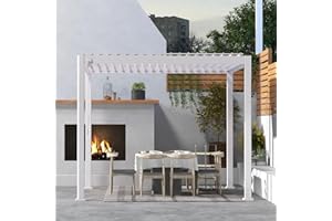 Mirador 111S Round Louvered Pergola Gazebo, 10Ft x 10Ft, Full Aluminum Frame, Adjustable Roof, Outdoor, Durable, White