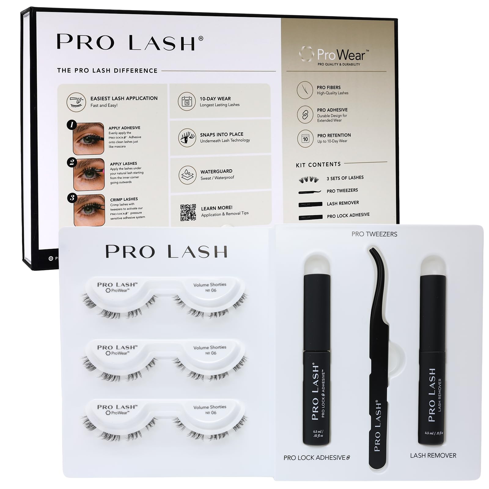 Photo 1 of Pro Lash ProWear Starter Lash Clusters Kit - Easiest to Apply Lashes - 10-Day Cluster Eyelash Extensions - 3 Sets of False Eyelashes Plus Adhesive, Remover, Tweezers - Volume Shorties No. 06 - Black