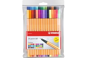 STABILO Fineliner point 88 - Wallet of 30 - Assorted colors with 5 neon colors