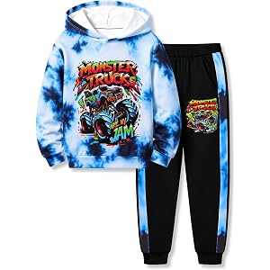 LPHGFZA Boys Clothes 2 Piece Outfit 3D Car Tie-Dye Hoodie Sweatshirt & Pants Fall Winter Clothing Set Size 6-10Y