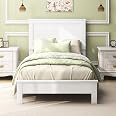 Giantex Twin Platform Bed Frame With Headboard – Solid Wood, Mid-Century Design, No Box Spring Needed, White