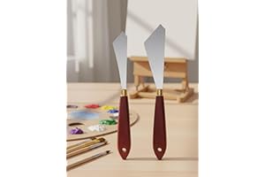 2-Piece Stainless Steel Painting Knife Set - Wood Handle Palette Scrapers for Oil/Acrylic Canvas Art (Durable & Comfort-Grip)