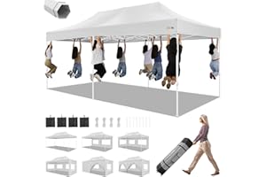 HOTEEL 10x20 Pop up Canopy Tent with 6 Sidewalls Heavy Duty Party Tent Easy Up Commercial Canopy Tents for Parties with Waterproof & UV 50+ Roller Bag Sand Bags, White (Upgraded Frame & Windproof)