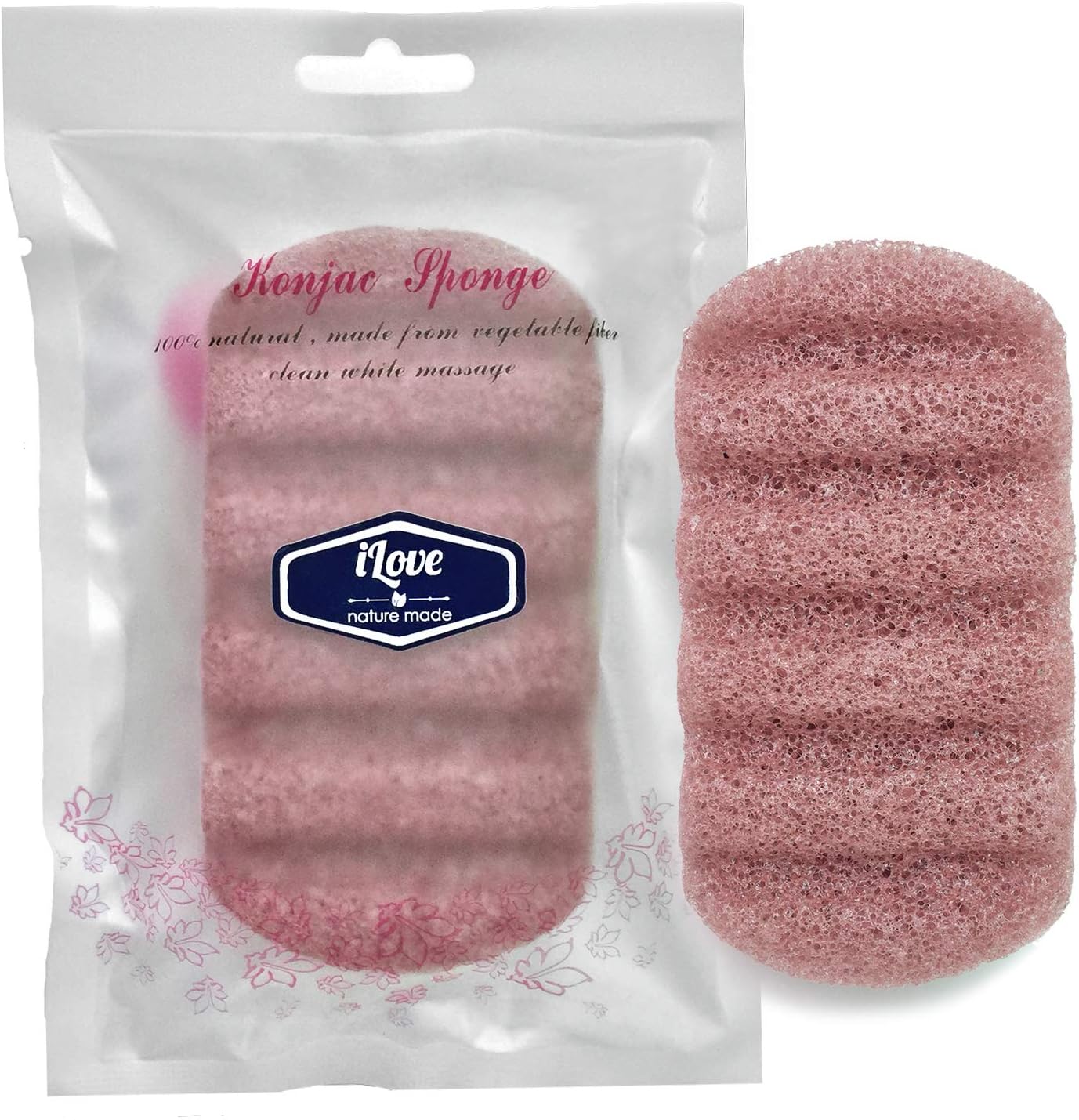 Ilove Konjac Sponge|100% Natural Cleansing Gentle Exfoliating Konjac Body Sponge|Activated French Red Clay and Original Konjac|Large Size