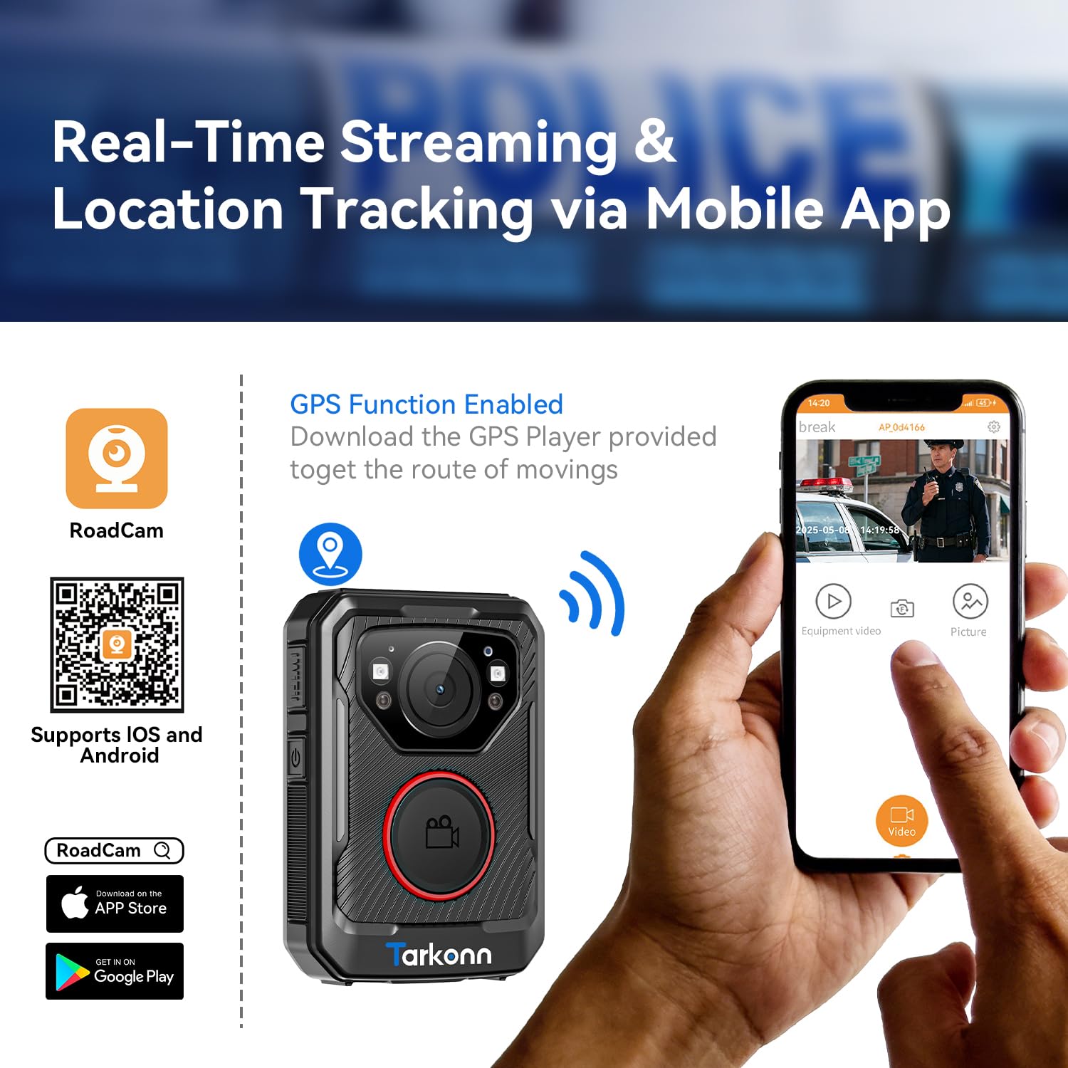 Tarkonn Police Body Camera, 1080P HD Body Worn Camera, 64G & IP68, GPS Enabled Body Cam with APP, 12Hours Battery, Night Vision, Video Recorder for Law Enforcement
