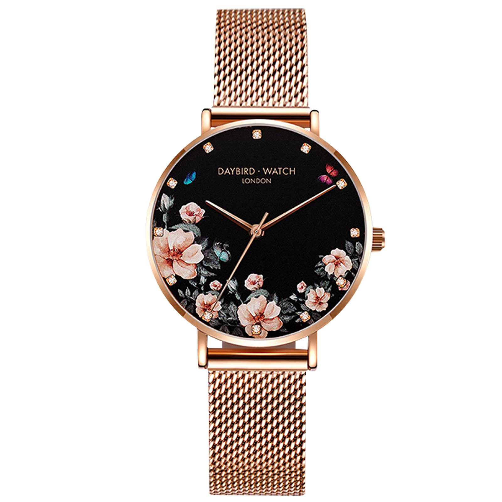 RORIOS Women's Analogue Quartz Flower Dial Stainless Steel Mesh Bracelet Watches Watches, Black A, Bracelet