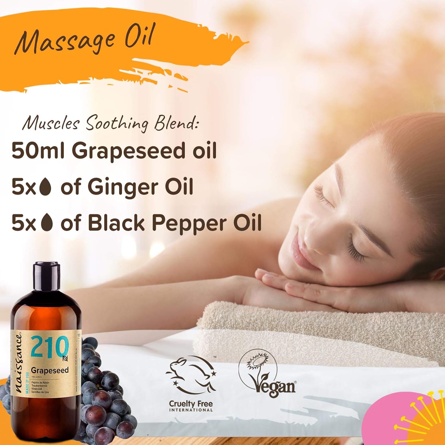 Naissance Grapeseed Oil (No. 210) 450ml, Natural Moisturiser and Conditioner, Ideal for Hair Skin, Massage, Face - Image 3