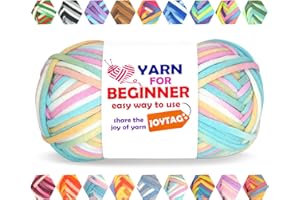 JOYTAG 50g Rainbow Beginner Crochet Yarn for Crocheting and Knitting Multicolor Cotton Crochet Yarn for Beginners with Easy-to-See Stitches Cotton-Nylon Blend Easy Yarn for Beginners(Candy)