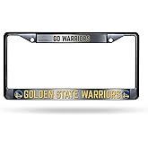 Golden State Warriors NBA Premium Zinc Alloy License Plate Frame - 2 Screw Hole Tag Holder - Team Cheer with Black Background and Team Colors Complement Any Color Truck, SUV, Car