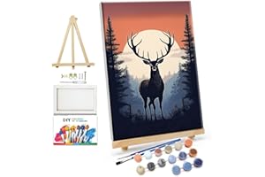 JOOZ Paint by Numbers Kit for Adults Framed Deer Paint by Number with Easel Moon Adult Paint by Number Kits Framed Canvas DIY Forest Oil Painting Kits for Home Wall Decor 8x12 Inch