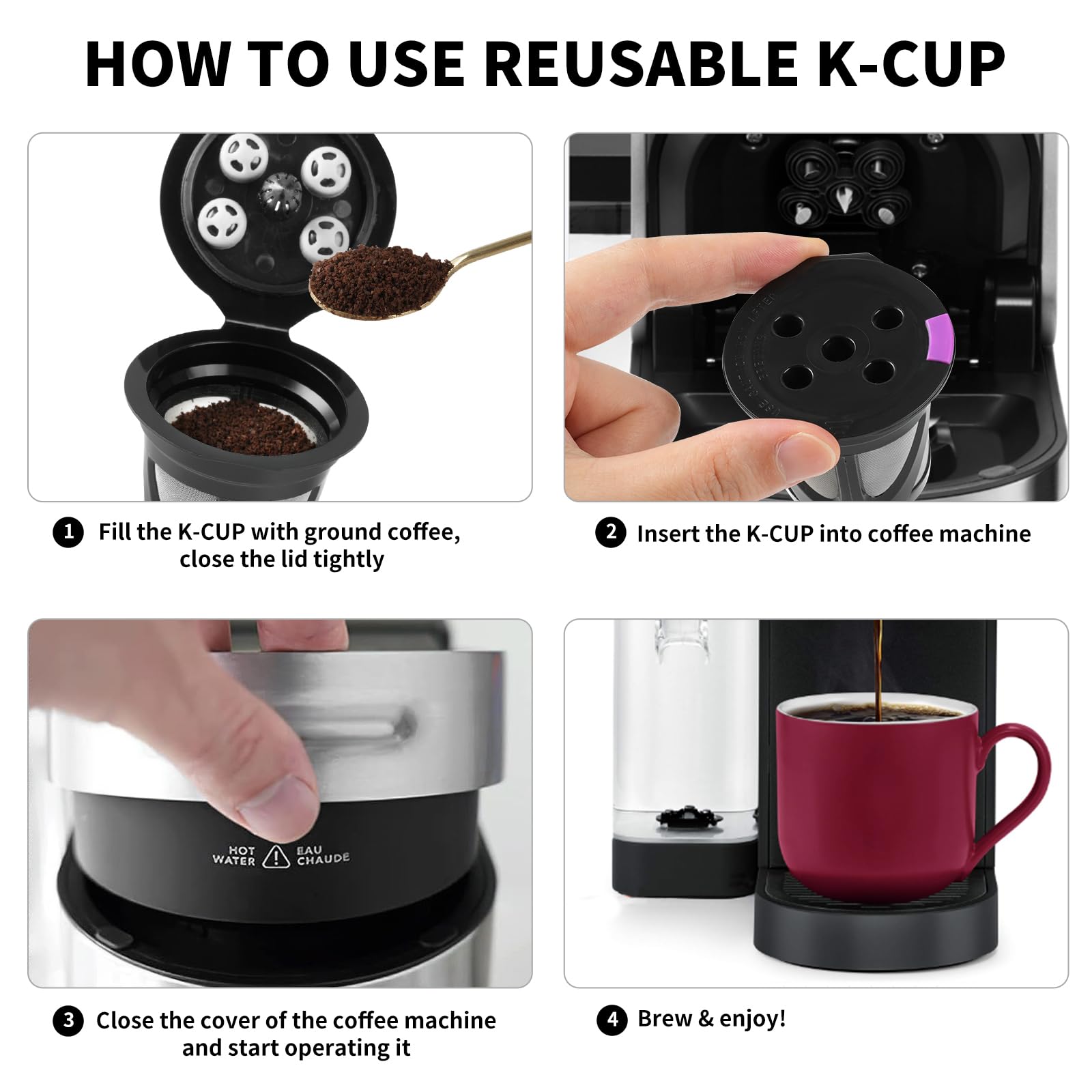 Reusable K Cups for Keurig, 2-Pack Universal K CUP Refillable Coffee Pods with 5 Holes, Designed for Keurig K Supreme, K Slim, K-Duo Gen2, K-Brew Chill with MultiStream Technology