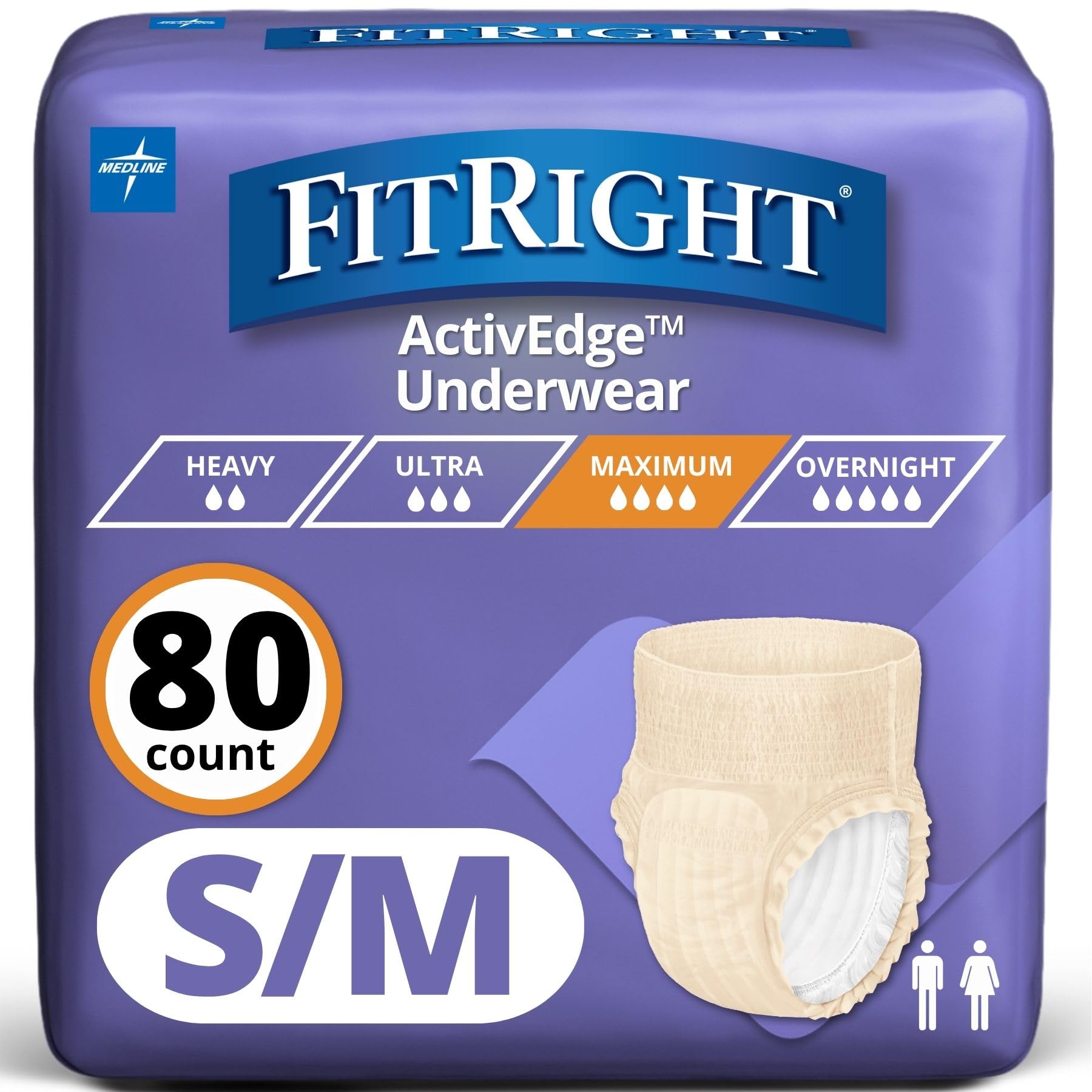 FitRight Ultra ActivEdge Women’s Protective Incontinence Underwear, Heavy Absorbency, Small to Medium (28-40 Inches), 80 Count (4 Packs of 20)