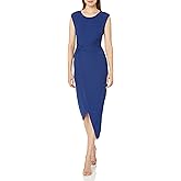 Laundry by Shelli Segal Women's Midi Dress Cap Sleeve Asymmetrical Knot Front Dresses