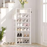 HOOBRO Narrow Shoe Rack Wooden 8-Tier with 2 Hooks White view 3